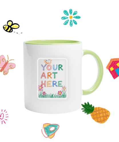 Design-your-own custom ceramic mug with green interior, featuring a placeholder for your child’s artwork – personalized gift idea for parents and grandparents

